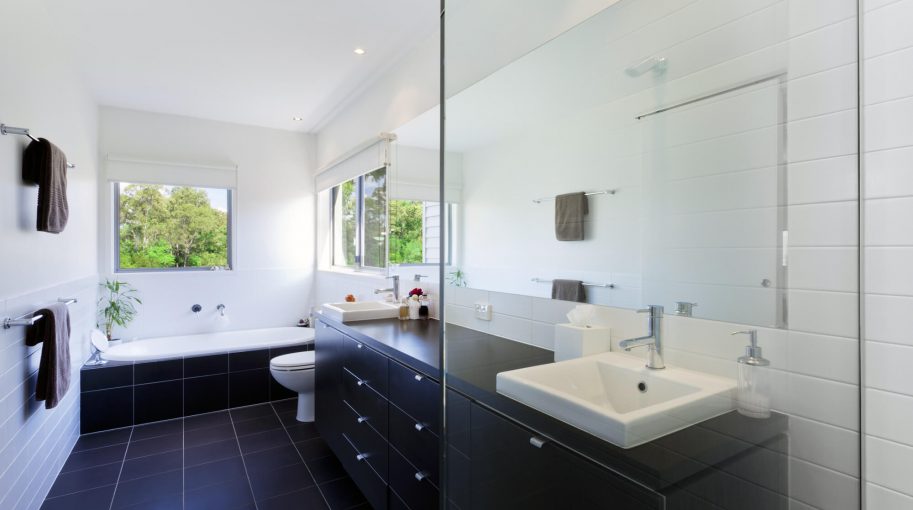 Bathroom with Black and White Tiles